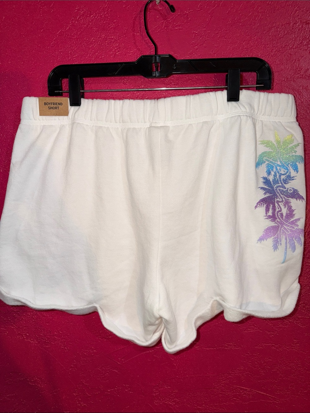 NWT. PINK Victoria's Secret White Drawstring Lounge Boyfriend Shorts. Sz XL.